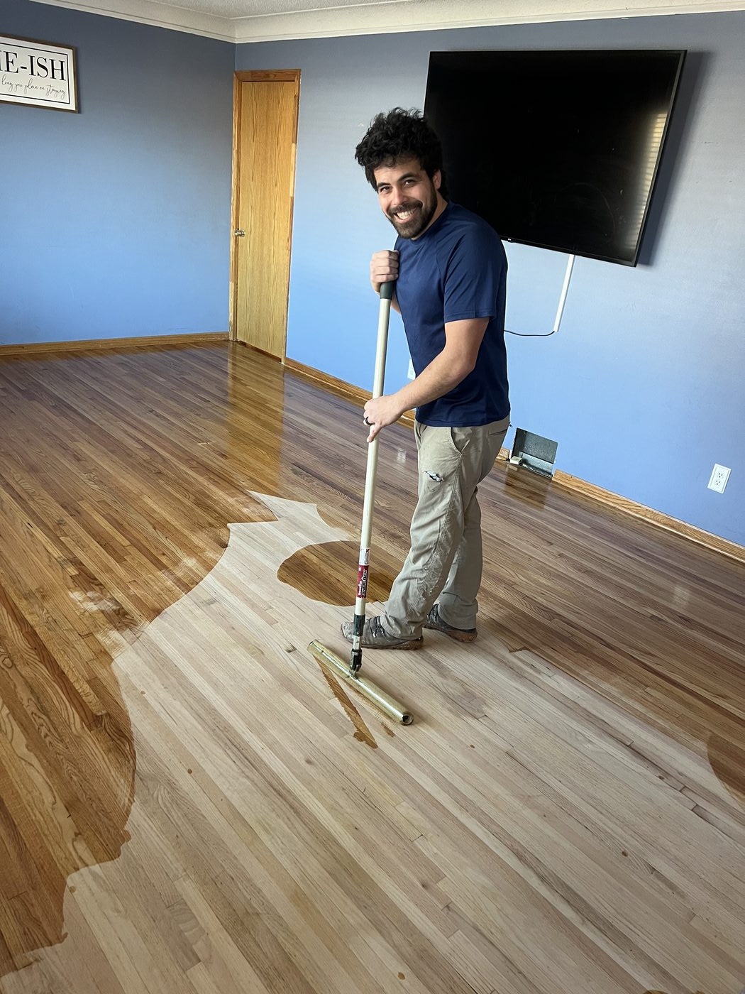 Josh applying polyurethane finish