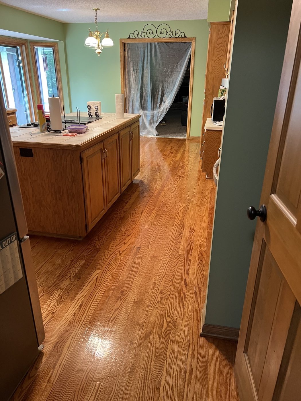 Freshly finished hardwood floor with poly coat